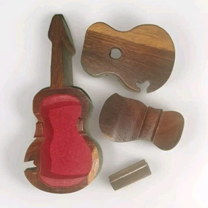Vintage Holz Gitarre Puzzle Schmuckschatulle gefüttert mit rotem Filz 9" - Bild 1 von 9