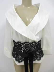 XSCAPE IVORY BLACK LACE-UP DESIGN LONG SLEEVE BLOUSE SIZE 12 - Picture 1 of 9