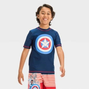 Boys' Marvel Captain America Rash Guard Top - Navy Blue/Red M - Picture 1 of 1