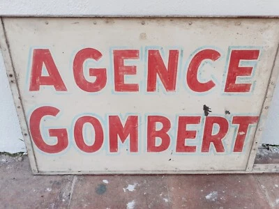 Plaque Tôle Publicitaire Ancienne Enseigne Agence Gombert  - Photo 1/4
