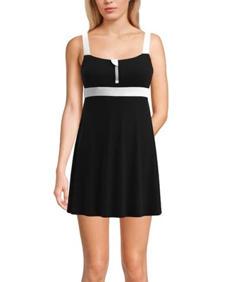 LAND'S END SWIM DRESS SWIMSUIT  Black W/White Trim Size Large NEW - Image 1 of 4