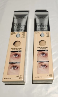 2 PACK: LOREAL True Match Eye Cream Concealer Hyaluronic Acid N1-2 Fair  Boxed. - Image 1 of 3