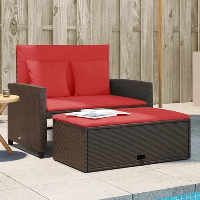 Patio Sofa Brown and Red Poly Rattan 2-Seater - Image 1 of 4