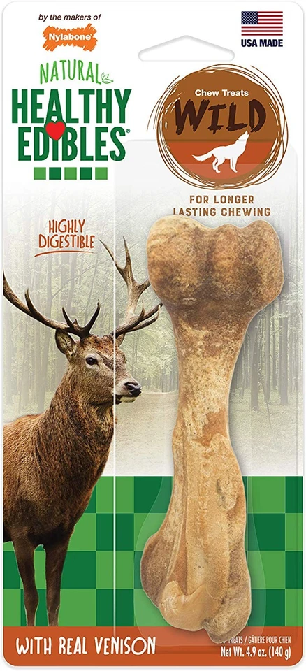 Nylabone Healthy Edibles Wild Venison Flavor Bone Large  Dog Treat - 3 Pack - Image 1 of 3