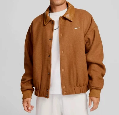 $250 Nike Air Lana Cuero Genuino Tostado/Marrón Chaqueta Universitaria Hombres S FZ1168-281 Foto 1 de 4