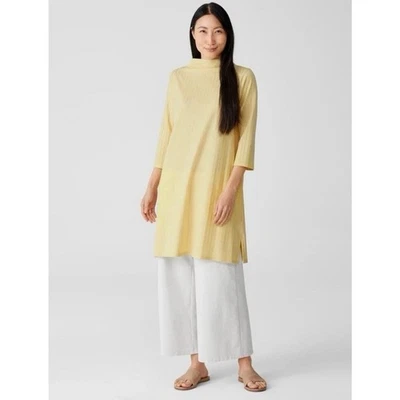 Eileen Fisher Washable Stretch Rib Funnel Neck Tunic Dress Butter Yellow XS - Imagem 1 de 4