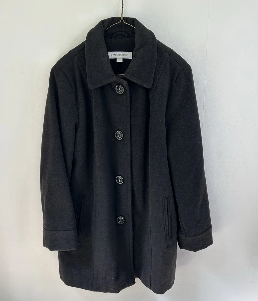 Chaqueta Abrigo Liz Claiborne Mujer Negra Botón Frontal Clásica XL Leer Notas Foto 1 de 4