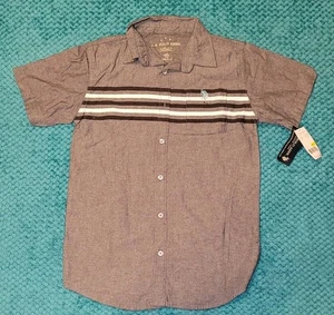 Youth U.S. Polo Assn Medium (10-12) New Gray Stripes Buttondown Short Sleeve NWT - Picture 1 of 8