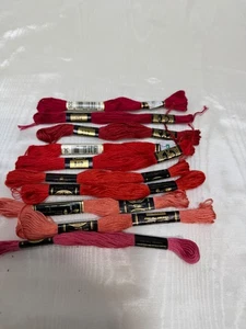 Vintage DMC Embroidery Floss Lot of 10 Shades of Dk Pink Red to Lt Pink - Picture 1 of 4