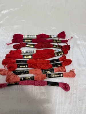 Vintage DMC Embroidery Floss Lot of 10 Shades of Dk Pink Red to Lt Pink - Image 1 of 4