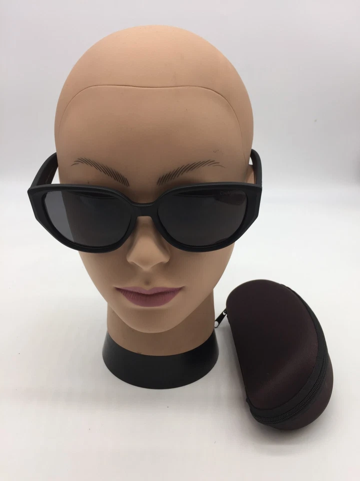 Chanel Women's Matte Black Frame Designer Sunglasses 55-16-143 Grey Lens - Image 1 of 4