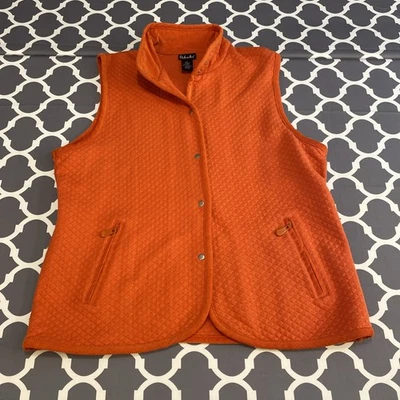 RAFAELLA VEST QUILTED SNAP CLOSURE ORANGE CORDUROY TRIM SZ XL - Image 1 of 4