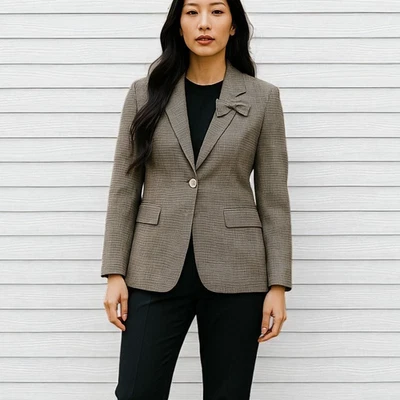 New MAX MARA Womens Blazer Houndstooth 100% Virgin Wool Sz 44 US 14 Quiet Luxury - Image 1 of 4