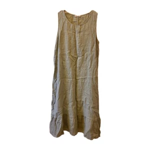 Terzo Millennio Italian 100% Linen A-Line Ruffle Hem Midi Dress Sz XL Lagenlook - Picture 1 of 6