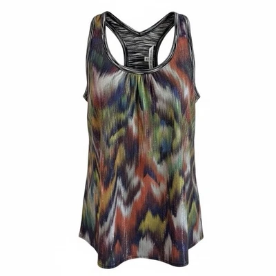 Trina Turk Tank Top Size P 0 XS Silk Metallic Ikat Sleeveless Racerback 136109 - Image 1 of 4