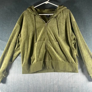 Gap Women's Hoodie Sweatshirt Size M Green Zip-Up Velour Cotton Blend - Picture 1 of 11
