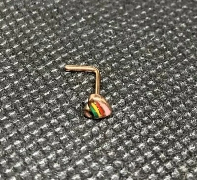 316L Surgical Steel L Bend Nose Stud Ring Rose Gold Heart Rainbow #1009 - Image 1 of 4