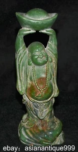 7.2" grüne Jade geschnitzt Buddhismus Glückliches Lachen Maitreya Buddha Statue - Picture 1 of 7