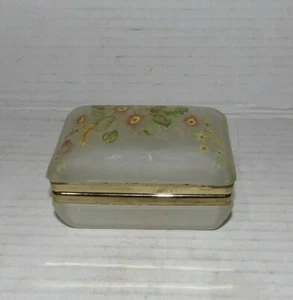 Vtg Glass Jewelry Box Floral Pattern painted on top - Picture 1 of 8