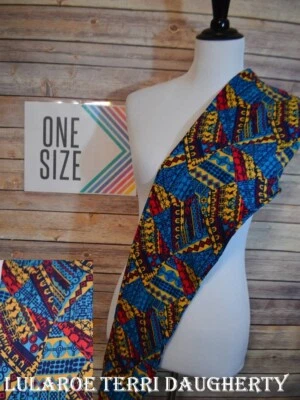 Leggings LLR Talla Única Divertidos Azul/Amarillo/Rojo Retazos con Vibraciones Egipcias Foto 1 de 4