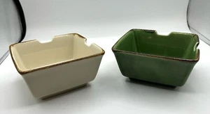 Pottery Barn Asian Square Dish Noodle Bowl Green OR Beige Tan Brown Ceramic - Picture 1 of 19