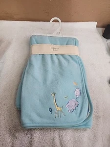 Oshkosh Baby Receiving soft Blue Blanket Giraffe & Elephant NEW - Picture 1 of 5