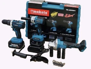 Kit 3 in 1 Trapano Avvitatore Impulso Smerigliatrice A Batteria Makota Tmakota