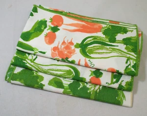 Vtg VERA NEUMANN Set of 3 Cotton Dinner Napkins 16x16 Green Orange Vegetables - Picture 1 of 10