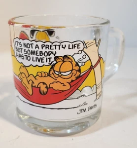 Taza de vidrio transparente McDonalds Garfield 1978 de colección 10 oz hamaca Jim Davis - Imagen 1 de 10