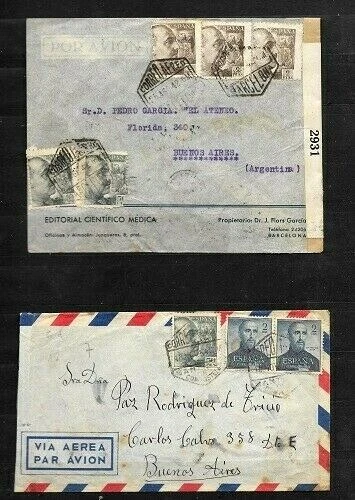 SPAIN LOT 2 COVERS Sc TYPE  A166  2 PTASx3 censored  Sc C138x2  to ARGENTINA FVF - Image 1 of 2