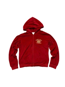SUDADERA CON CAPUCHA DE TERCIOPELO JUICY COUTURE CREMALLERA COMPLETA LOGOTIPO GRANDE talla XL MUJER ROJO Hype Glamour - Imagen 1 de 14