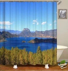 Landscape Lake Scenery Beautiful Scenery Shower Curtain Sets for Bathroom Fab... - Picture 1 of 5