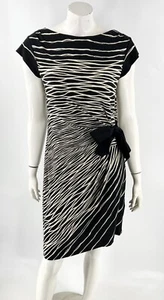 Gabby Skye Sheath Dress Size 10 Black Beige Boat Neck Side Tie Ruched Womens - Picture 1 of 6