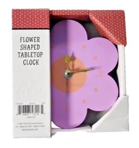 Purple Flower Shaped Tabletop Clock NEW in BOX Christmas Birthday Girls Present - Picture 1 of 7