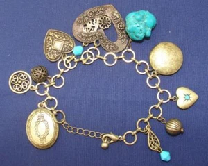 Fashion Love Hearts & Sim Lockets W Sim Blue Stone CHA CHA Link Charm Bracelet - Picture 1 of 2