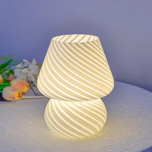 YATOSEEN Pilz Tischlampe LED Glas Schreibtischleuchte, USB 3 Farben Timing Pilz - Bild 1 von 12