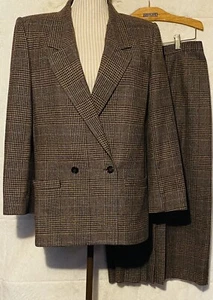 RARE Vintage DEREK MARTIN Women’s 2PC SKIRTSUIT Wool Brown Size 12  - Picture 1 of 9