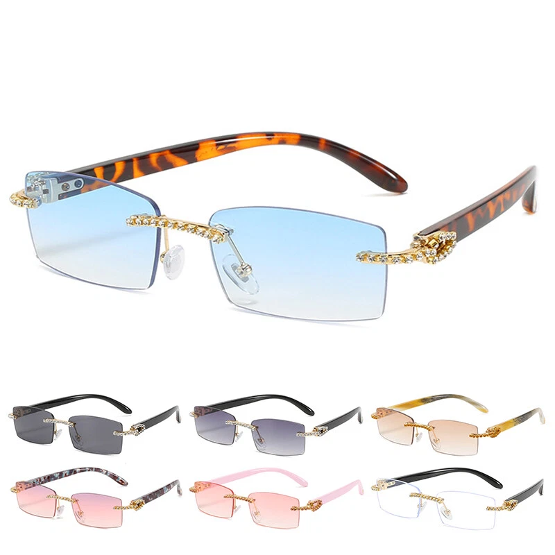 Moda Gafas de sol rectangulares sin montura Mujeres Hombres Años 90 Vintage Cuadradas UV400 Gafas  Foto 1 de 4