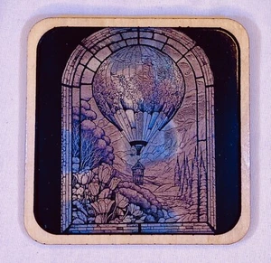 5 X 5 Framed Color Laser Engraved Art, Colorful Mosaic Hot Air Balloon Scene - Picture 1 of 2