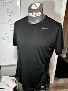 Nike Pro Combat Mens Activewear Short Sleeve T Shirt Black Green CAMO XL FITTED - Picture 1 of 4