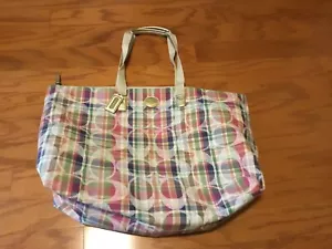 Coach Poppy Madras Plaid Large Weekender Duffle tote Bag - Picture 1 of 7