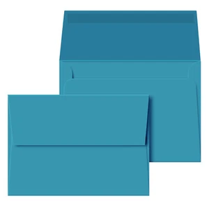 Buste A7, 5 1/4" x 7 1/4", blu ceruleo, patta quadrata, 24w (90gsm), 10 quantità - Foto 1 di 5