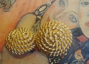 Monet Earrings Vintage Golden Spiral Rope Design Signed - Picture 1 of 8