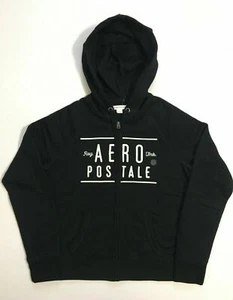 Aeropostale Aero Women's Black Full-Zip Hoodie Sweatshirt White Logo Medium M!! - Picture 1 of 4