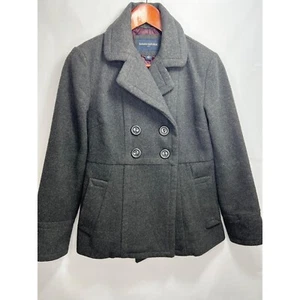 Banana Republic Women's Pea Coat Double Breasted Wool Ruffled Back Black Small S - Picture 1 of 5