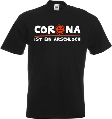 #194 Fun T-Shirt » CORONA è uno stronzo « Tg 116-152 / S-5XL Pandemia Party - Immagine 1 di 2