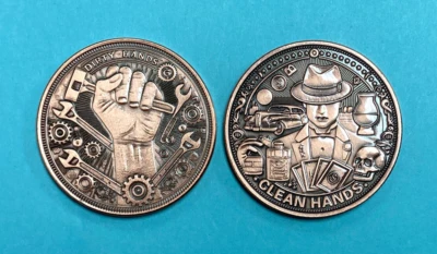 1oz Antiqued Dirty Hands Clean Money & Dirty Money Clean Hands Pair Copper Round - Image 1 of 4