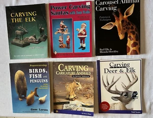 Lot 6 Carving Books Elk~Carousel~Birds Fish & Penguins + - Imagen 1 de 1