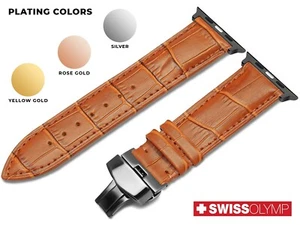 Für Apple Watch 4 5 6 7 8 9 10 Braun Echt Leder Armband Band Bracelet Schließe - Bild 1 von 7