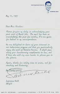 RARE!! “Champagne Music" Lawrence Welk Hand Signed TLS Dated 1967 COA - Picture 1 of 3